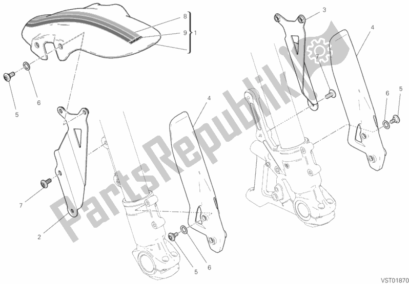 All parts for the Front Mudguard of the Ducati Scrambler Cafe Racer Thailand USA 803 2019
